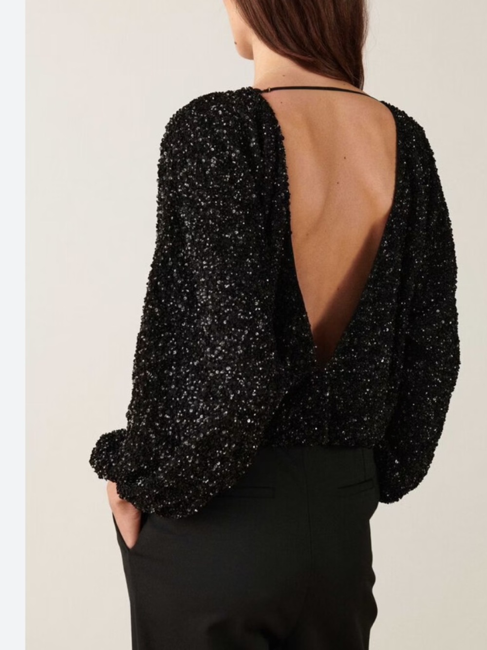 ba&sh Sao Black Sequin Open Back Evening Top XS